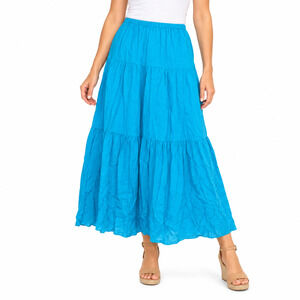 Talbots Cotton Silk Peasant Maxi Blue Casual Long Skirt Lined Pull On sz P XS